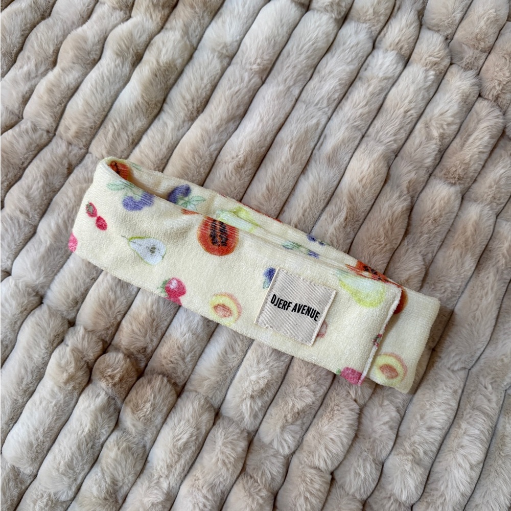Djerf Avenue Kids Cream Fruit-Print Stretch Headband
